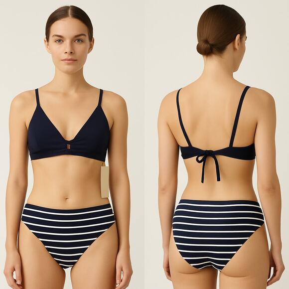 NWT COS Bikini Set Navy Top & Navy Striped Bottom Size US 10/12 - Picture 1 of 8